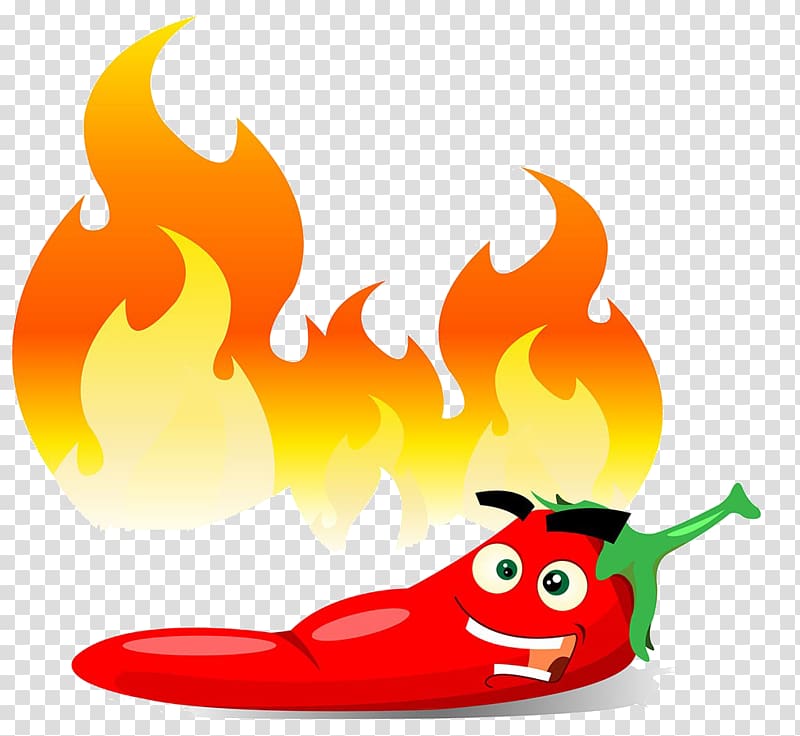 chili pepper illustration, Chili con carne Jalapexf1o Bell pepper Chili pepper , Cartoon chili fire transparent background PNG clipart