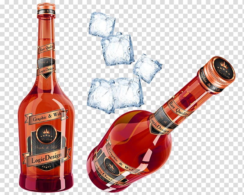 Whisky Cognac Liqueur Bottle, Creative red wine celebration transparent background PNG clipart