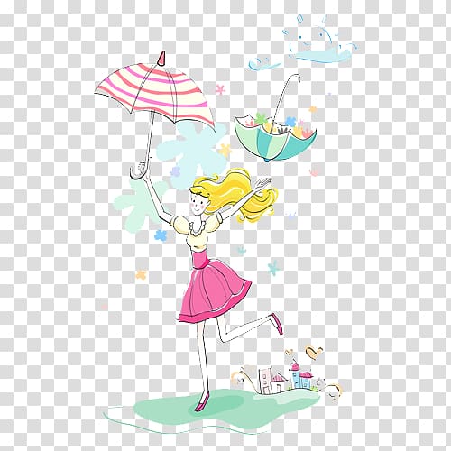 illustration Illustration, Umbrella and girl transparent background PNG clipart