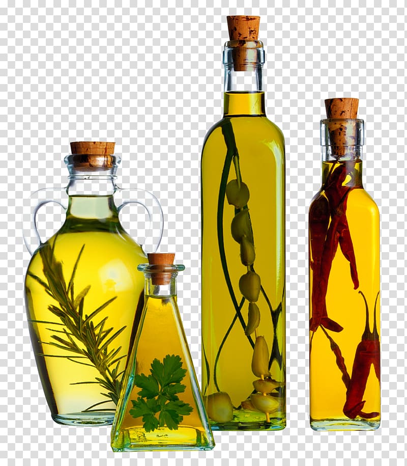 four olive oil inside bottles, Olive oil Vinegar Bottle, Olive oil transparent background PNG clipart