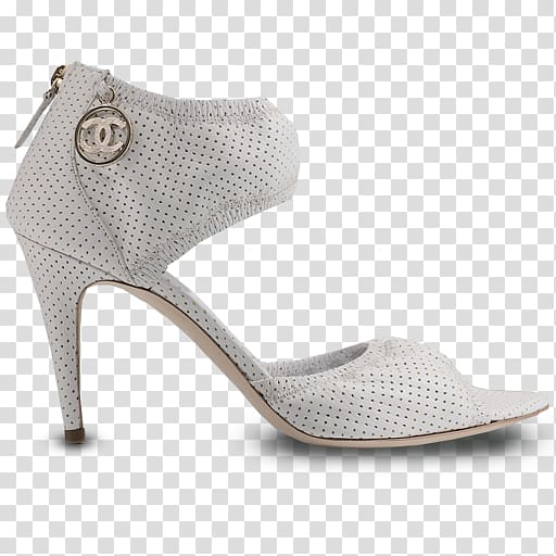 unpaired gray Chanel perforated open-toe pump sandal, walking shoe sandal beige, WHITE SHOE transparent background PNG clipart