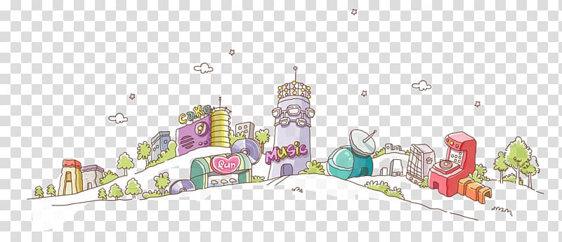 Cartoon Architecture City Illustration, castle transparent background PNG clipart