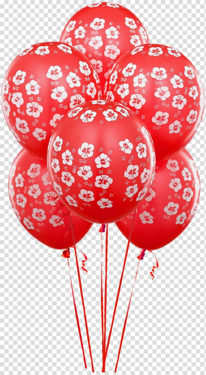 five white-and-red floral balloons, Balloon Birthday , Red Balloons transparent background PNG clipart