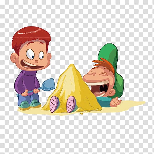 Child Cartoon , Two naughty children playing in the sand transparent background PNG clipart