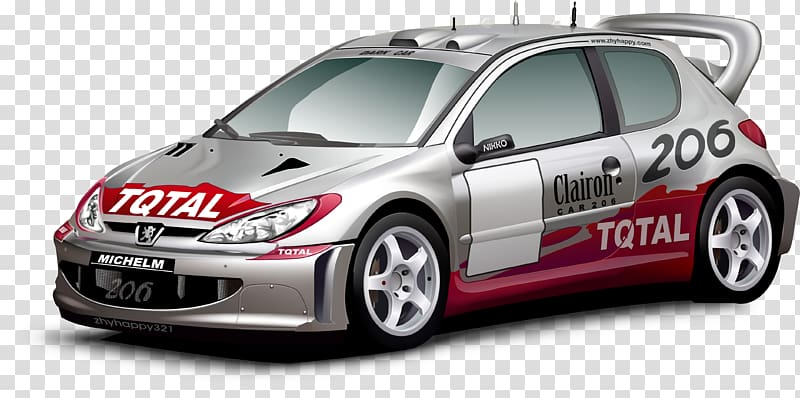 silver and red Peugeot 206 rally car, Peugeot 206 Car Euclidean Rallying, Rally Racing transparent background PNG clipart