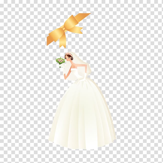 female animated illustration, Wedding dress Yellow Petal Gown, wedding transparent background PNG clipart