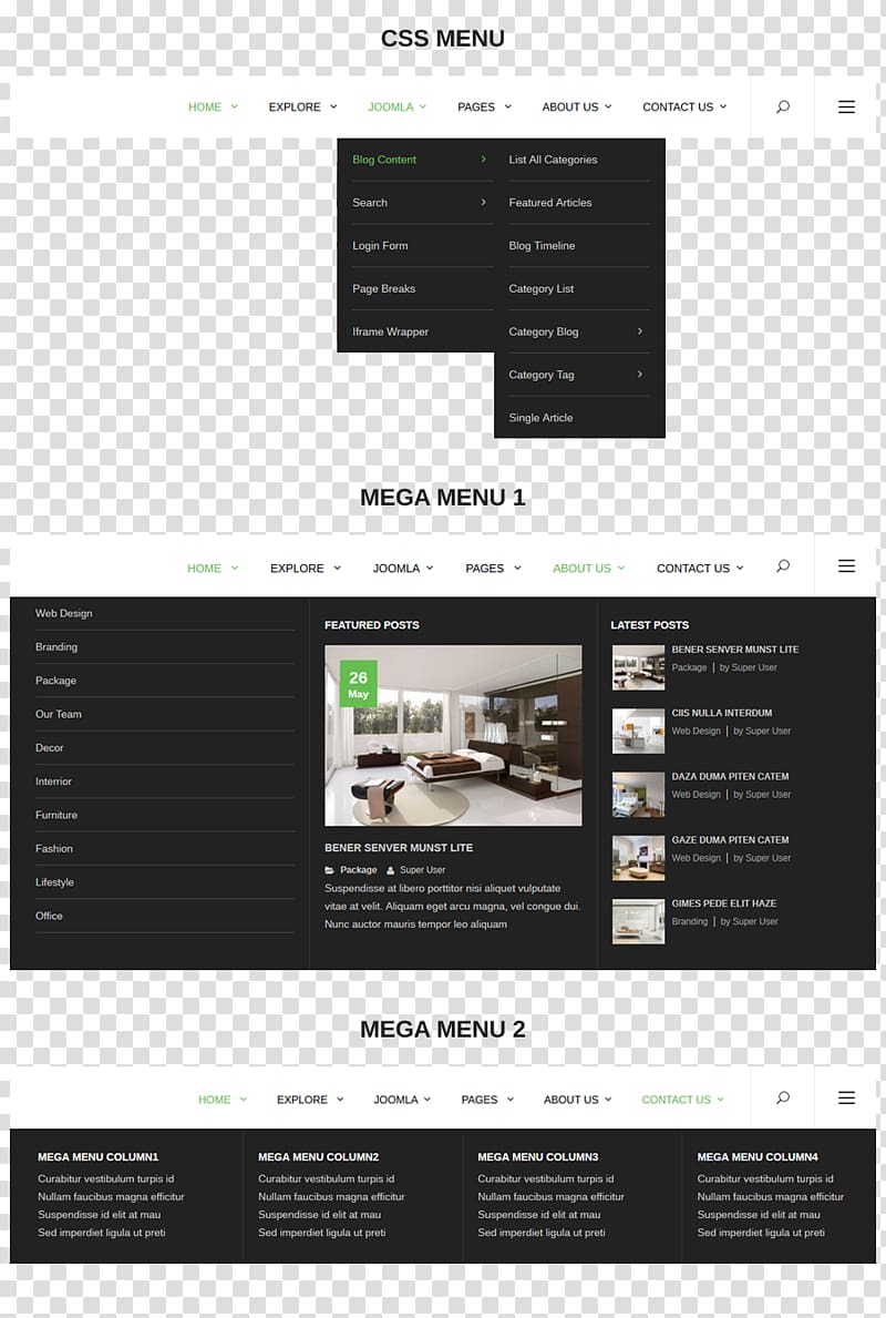 Responsive web design Template Menu Cascading Style Sheets Joomla, cold store menu transparent background PNG clipart