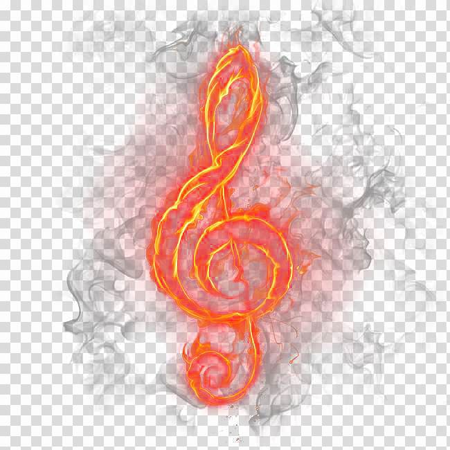 music note on fire illustration, Musical note Smoke, Flame Golden note surround effect transparent background PNG clipart