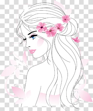 Cute Girl With Pink Rosses Clipart, Fashion Illustration, PNG File