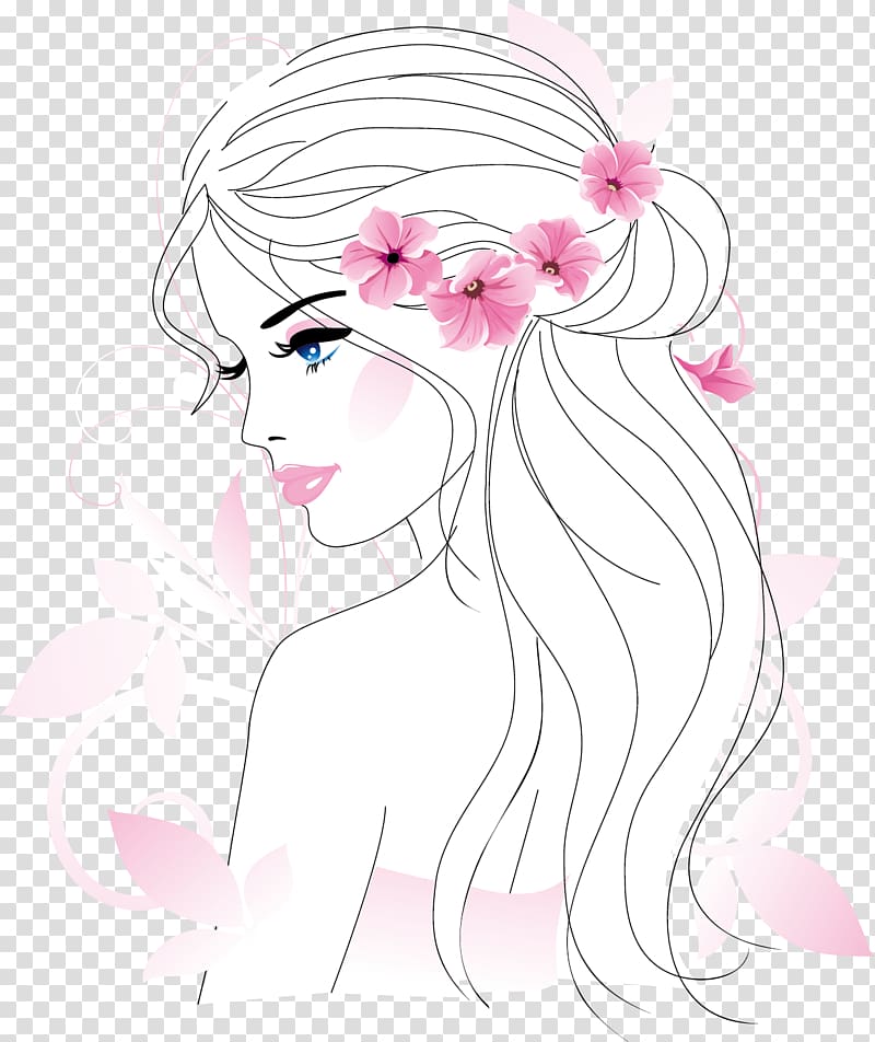 woman with flowers illustration, Beauty Cosmetics Illustration, Hand-painted women material transparent background PNG clipart