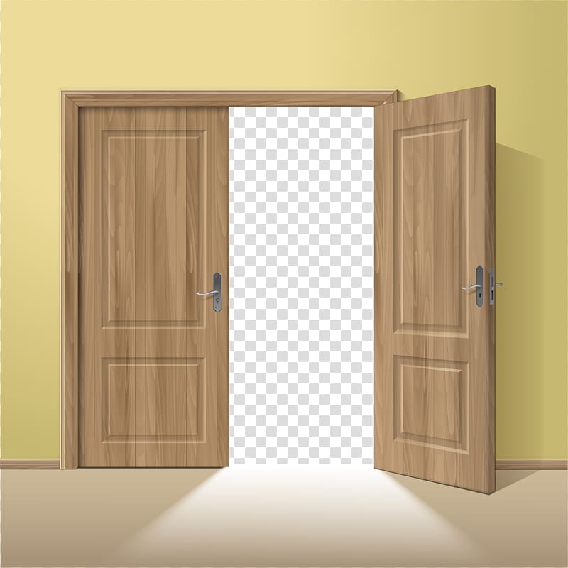 two brown wooden door with yellow wall illustration, Window Door Wood frame, doors transparent background PNG clipart