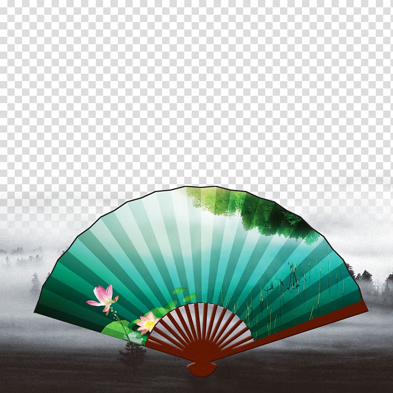 Hand fan Ink wash painting Chinoiserie Google s, fan transparent background PNG clipart