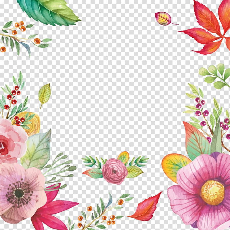 pink, white, green, and red flower illustration, Flower , Watercolor flowers material transparent background PNG clipart