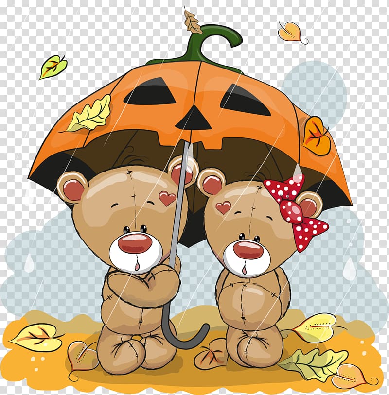 two brown teddy bear , Bear Emoticon Illustration, Brown cartoon bear leaves transparent background PNG clipart