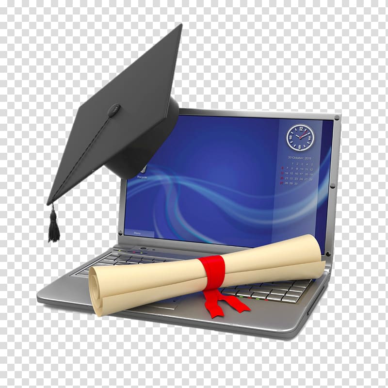 gray laptop computer under mortar board , Student Distance education College Online degree Academic degree, Graduation friends transparent background PNG clipart
