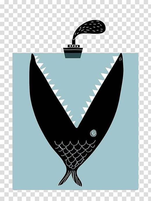 Minimalism Painting Drawing Poster Boat, Cartoon sea shark transparent background PNG clipart