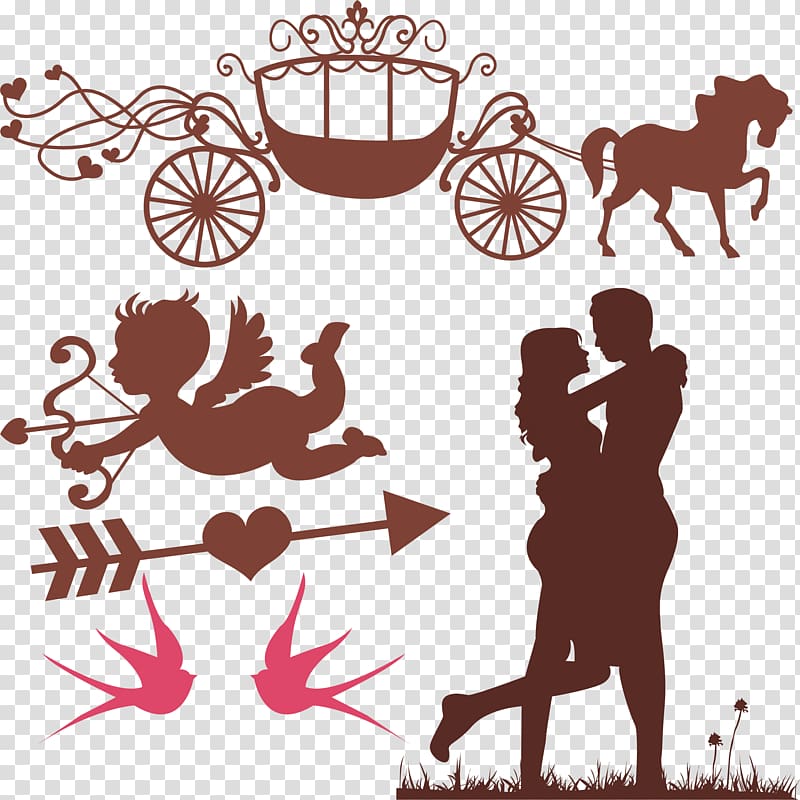 Wedding invitation Decal Marriage, Lovers silhouette transparent background PNG clipart