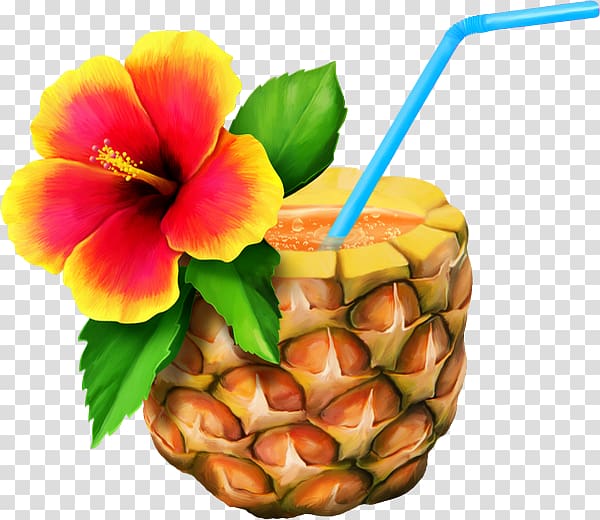 orange and yellow hibiscus flower on pineapple juice art, Cuisine of Hawaii Hawaiian pizza Pineapple , pineapple transparent background PNG clipart