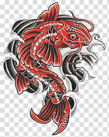 red and white koi fish illustration, Fish Tattoo transparent background PNG clipart