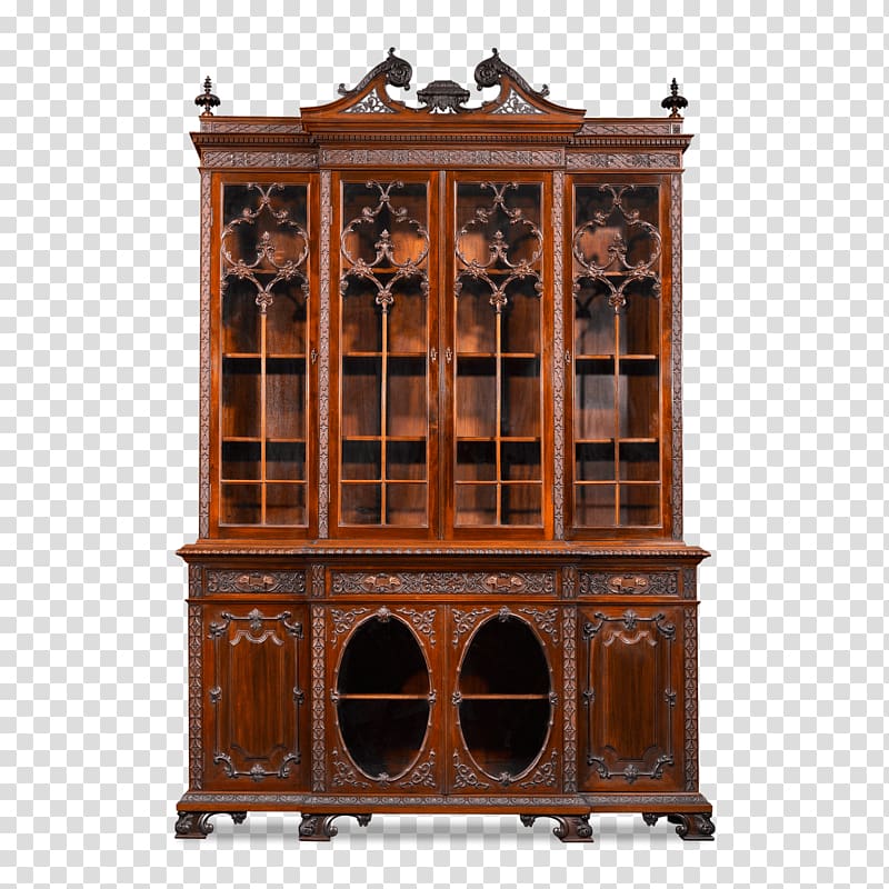 Bookcase Rococo Furniture Mahogany Table, exquisite carving. transparent background PNG clipart