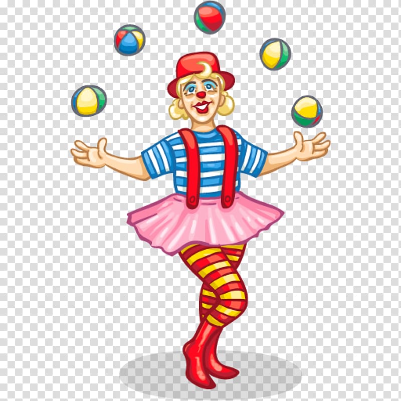 of female clown balancing balls, Clown Circus Juggling , Circus clown transparent background PNG clipart