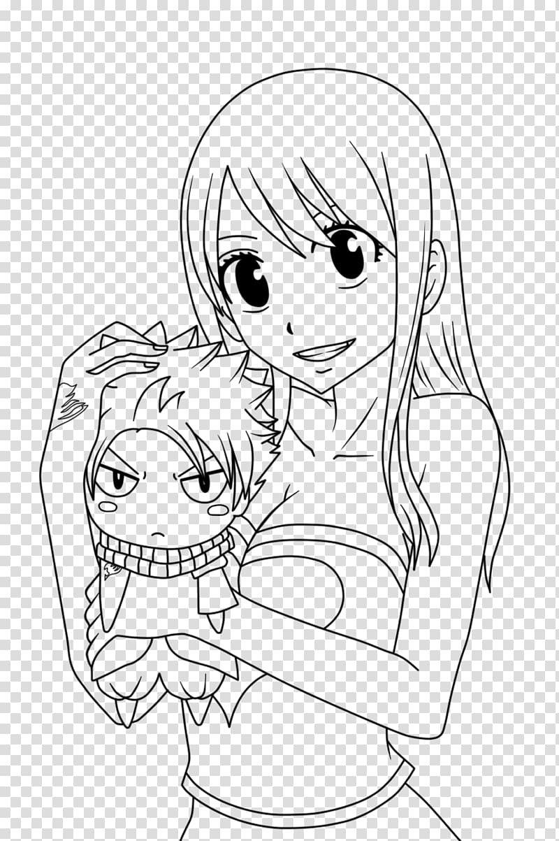 Line art Erza Scarlet Natsu Dragneel Juvia Lockser Drawing, fairy tail transparent background PNG clipart