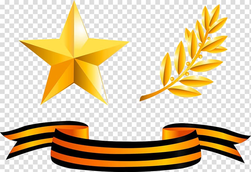 Gold medal Ribbon Award, Five-pointed star with wheat transparent background PNG clipart