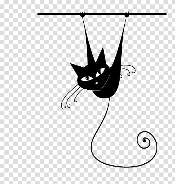 Black cat Kitten Silhouette, Black hanging railing of the cat transparent background PNG clipart