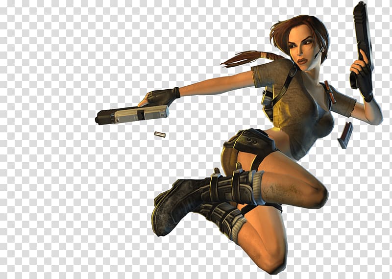 female character holding pistols, Lara Croft Jump transparent background PNG clipart