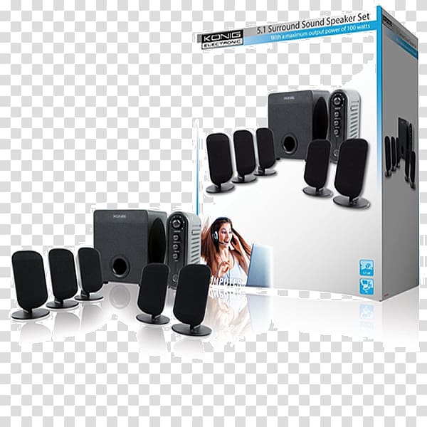 Computer speakers Loudspeaker Output device Multimedia 5.1 surround sound, Haut parleur transparent background PNG clipart