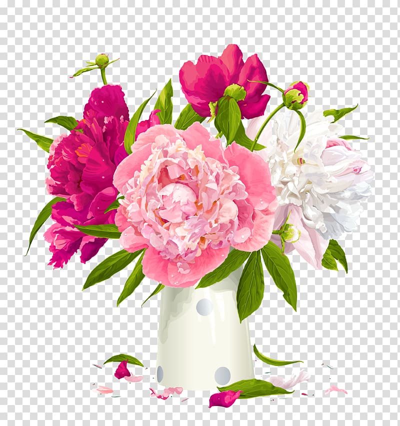 Peony Paeonia lactiflora Flower , Vase with Peonies , pink and white peonies in vase transparent background PNG clipart