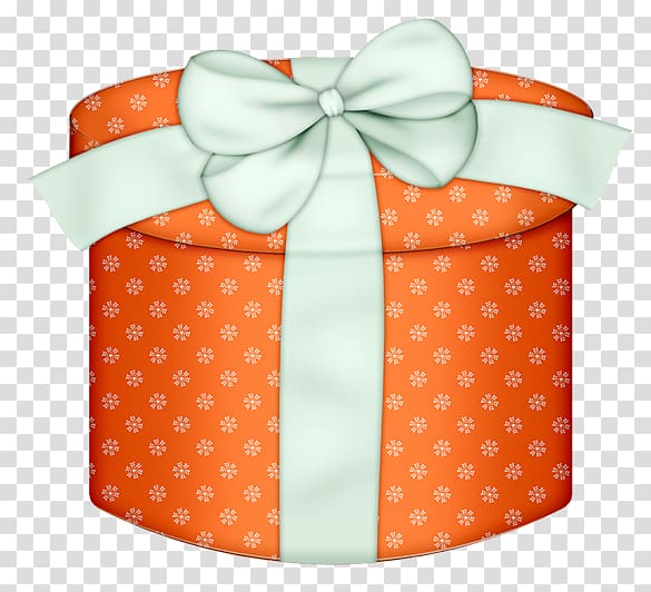 orange and white gift box , Box Gift wrapping , Orange Round Gift Box with White Bow transparent background PNG clipart