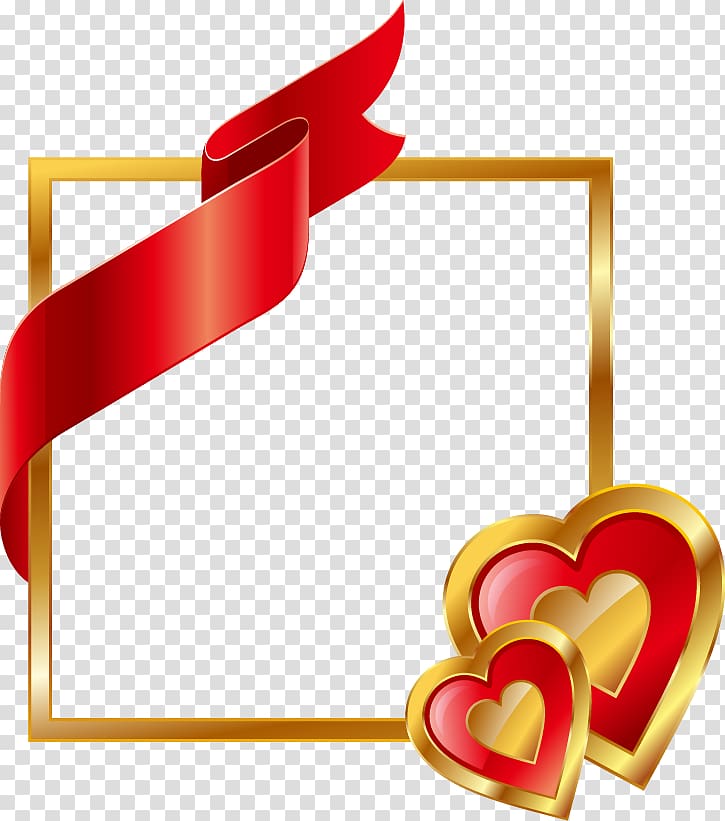 square red and brown heart-themed frame , Red Heart , Hand-painted gold frame heart-shaped pattern transparent background PNG clipart