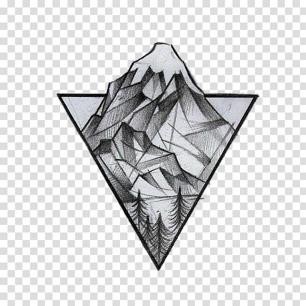 gray alp artwork, Geometry Tattoo Drawing Idea, Triangle Mountain logo transparent background PNG clipart