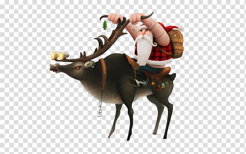 Ded Moroz Reindeer Santa Claus Cattle, Santa Claus riding on a cow transparent background PNG clipart
