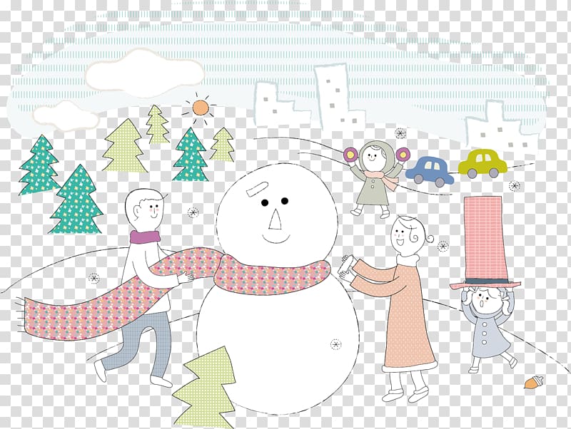 Snowman Winter Illustration, Snow snowman warm winter material transparent background PNG clipart