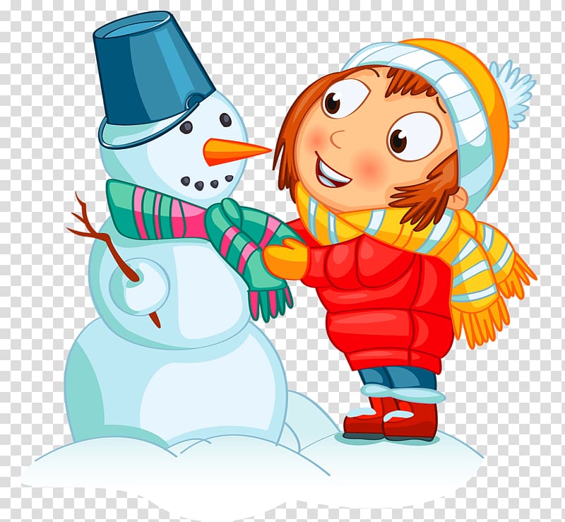 Winter Child , Girl and snowman transparent background PNG clipart