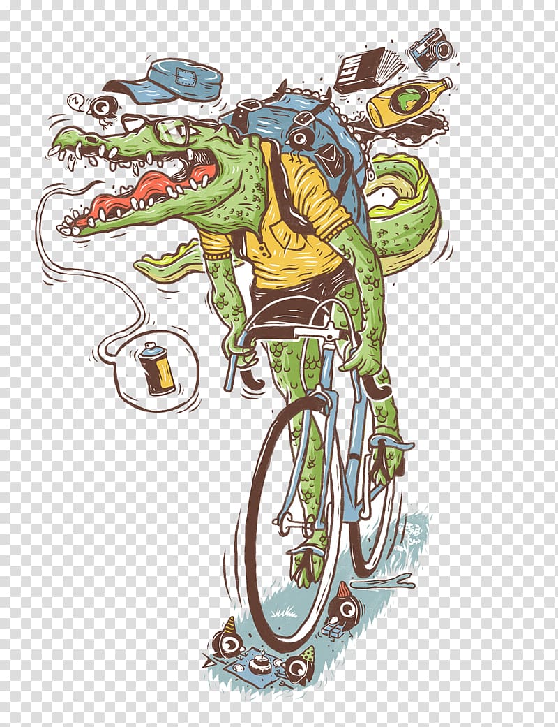 crocodile riding on bicycle , Bicycle Cartoon, Cycling crocodile transparent background PNG clipart