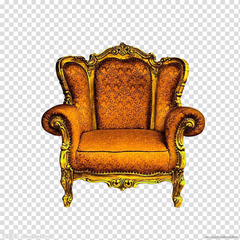 Chair Throne Couch, Golden domineering sofa throne transparent background PNG clipart
