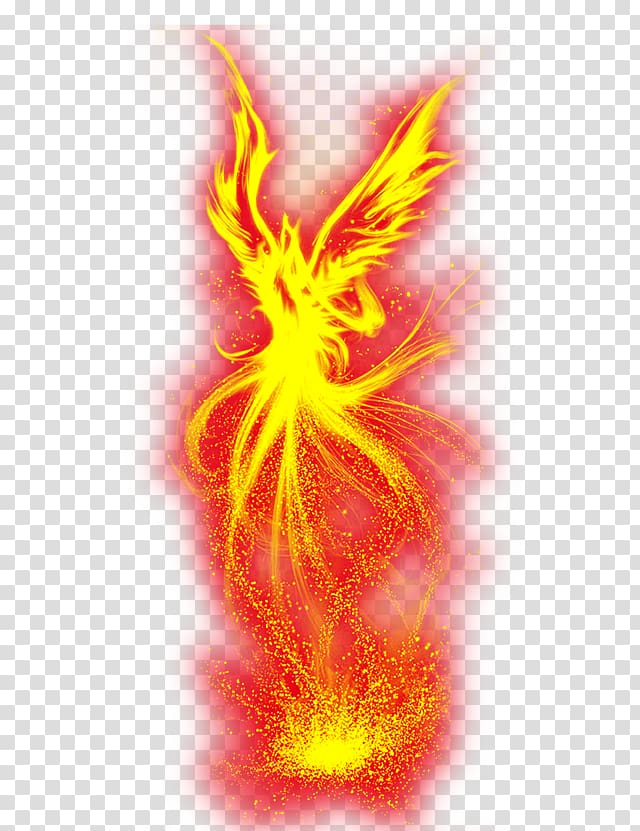 red and yellow flame fairy, Fenghuang Fire, Phoenix transparent background PNG clipart