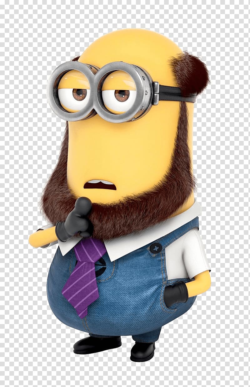 Despicable Me Minion wearing faux beard and blue overalls, Minion Thinking transparent background PNG clipart