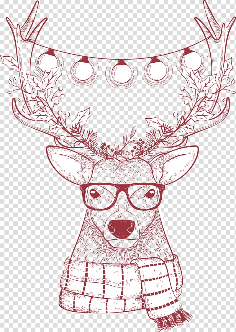 brown and white deer illustration, Reindeer Christmas, Christmas simple pencil Christmas deer transparent background PNG clipart