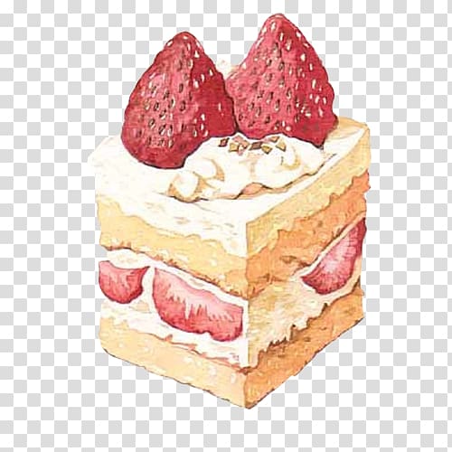 Shortcake Strawberry cream cake Doughnut Food, Strawberry Sandwich Naigao hand painting transparent background PNG clipart