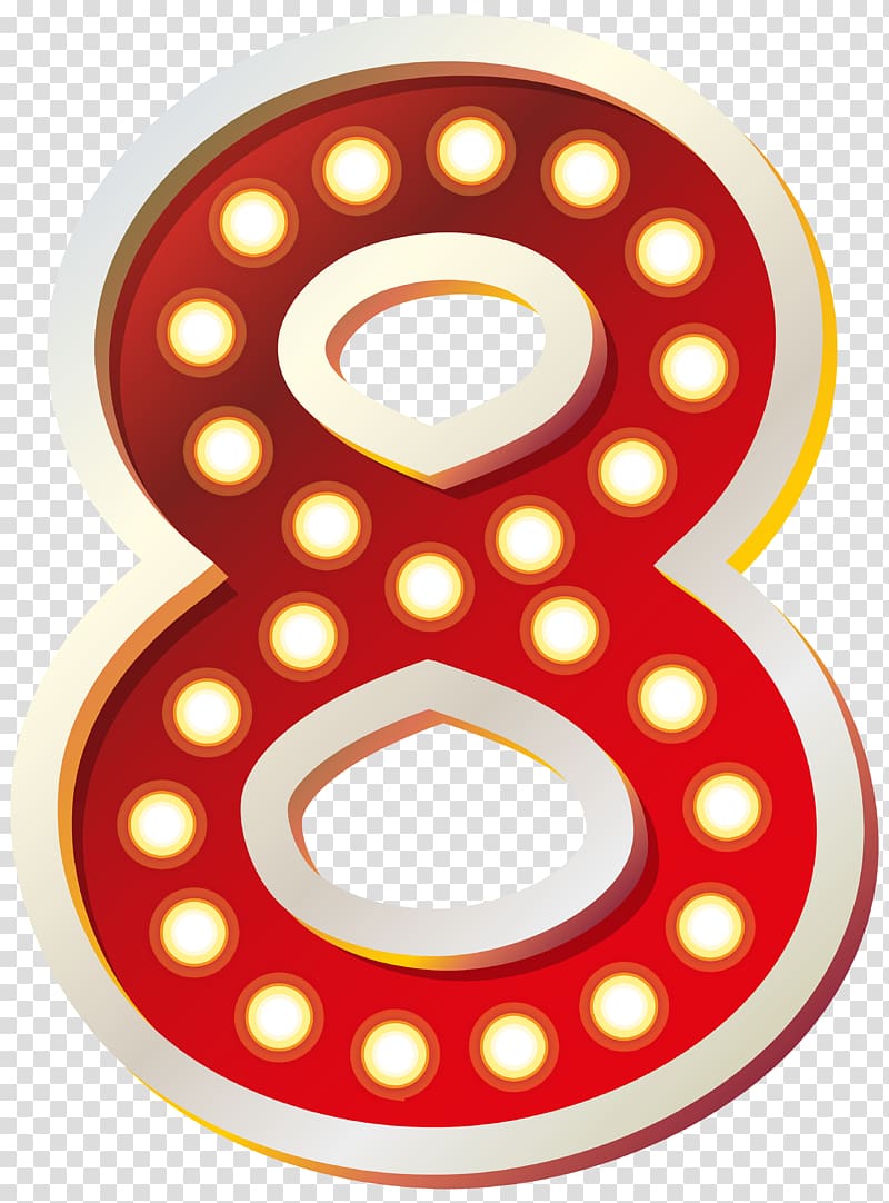 red and yellow 8 text, , Red Number Eight with Lights transparent background PNG clipart