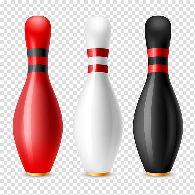 three red, white, and black bowling pins , Bowling pin Ten-pin bowling Ball, bowling transparent background PNG clipart
