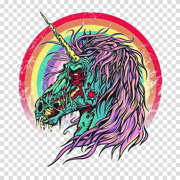 teal and purple unicorn , T-shirt Unicorn Zombie Apocalypse Sleeve Top, unicorn horn transparent background PNG clipart