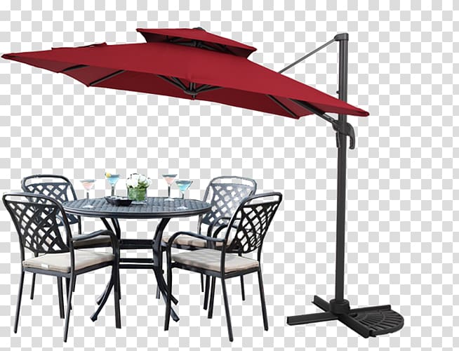 black metal 5-piece patio set and red parasol, Table Chair , Outdoor tables and chairs transparent background PNG clipart