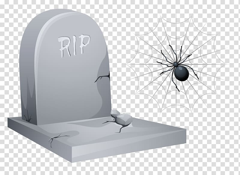 RIP tombstone and black spider , Headstone Halloween , Halloween RIP Tombstone with Spider and Web transparent background PNG clipart