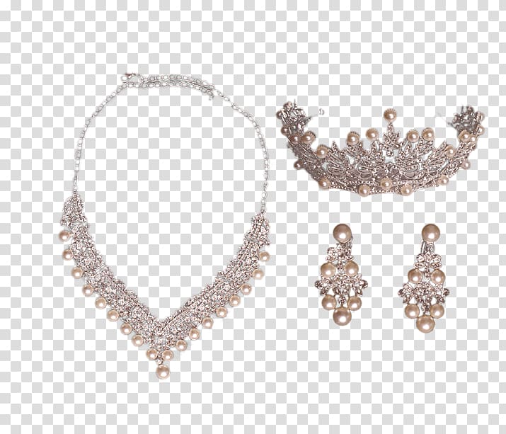 Necklace Earring Crown Bride, Pretty female bride headdress Crown Square Necklace transparent background PNG clipart