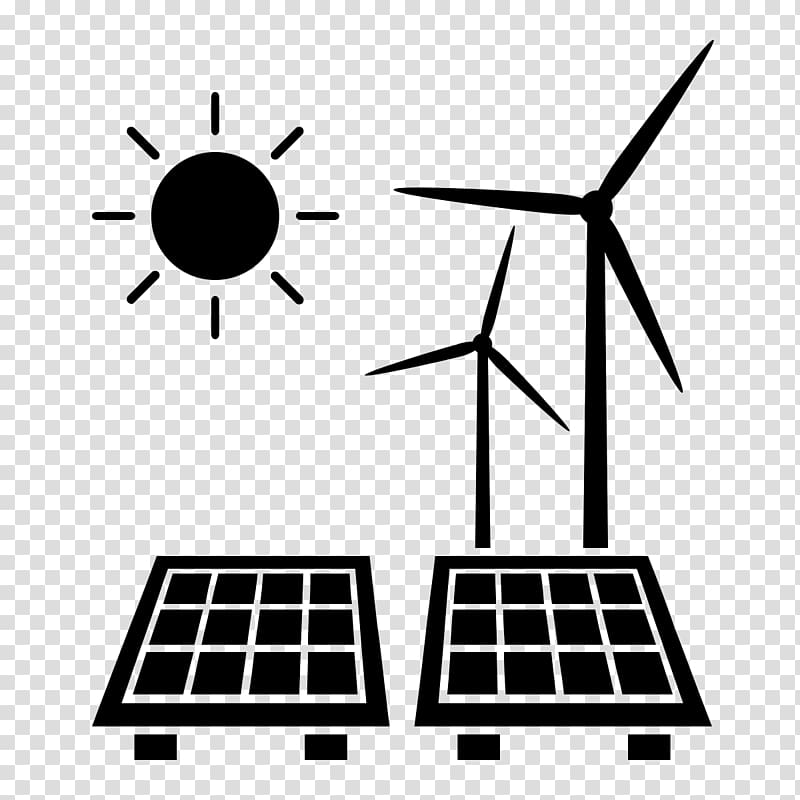 black sun, wind turbine, and solar panel illustraiton, Renewable energy Solar power Solar energy Renewable resource, energy transparent background PNG clipart
